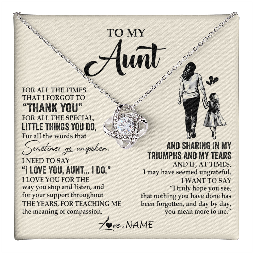 Love Knot Necklace 14K White Gold Finish | 1 | Personalized To My Aunt Necklace From Niece For All The Times That I Forgot To Thank You Aunt Birthday Mothers Day Christmas Customized Gift Box Message Card | teecentury