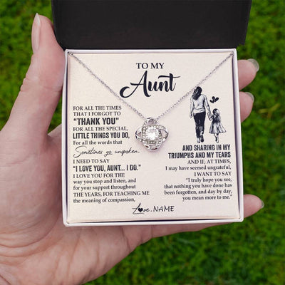 Love Knot Necklace 14K White Gold Finish | 2 | Personalized To My Aunt Necklace From Niece For All The Times That I Forgot To Thank You Aunt Birthday Mothers Day Christmas Customized Gift Box Message Card | teecentury