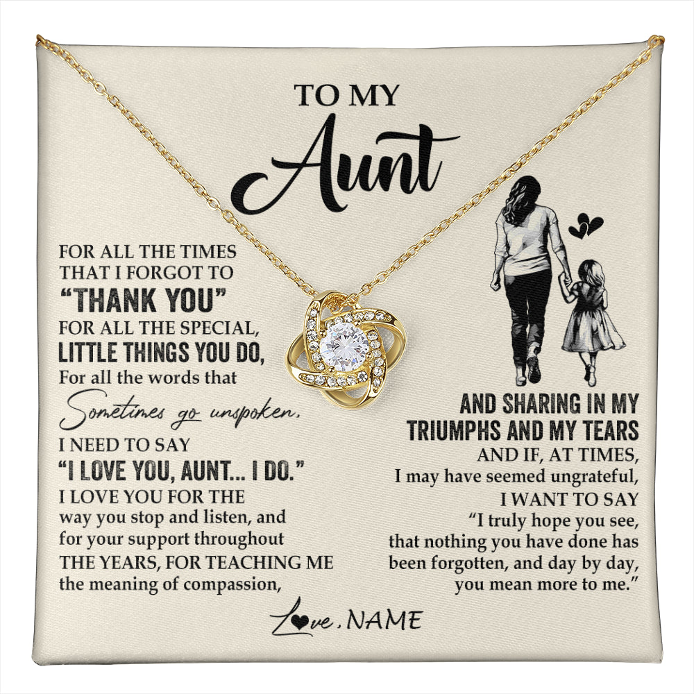 Love Knot Necklace 18K Yellow Gold Finish | 1 | Personalized To My Aunt Necklace From Niece For All The Times That I Forgot To Thank You Aunt Birthday Mothers Day Christmas Customized Gift Box Message Card | teecentury