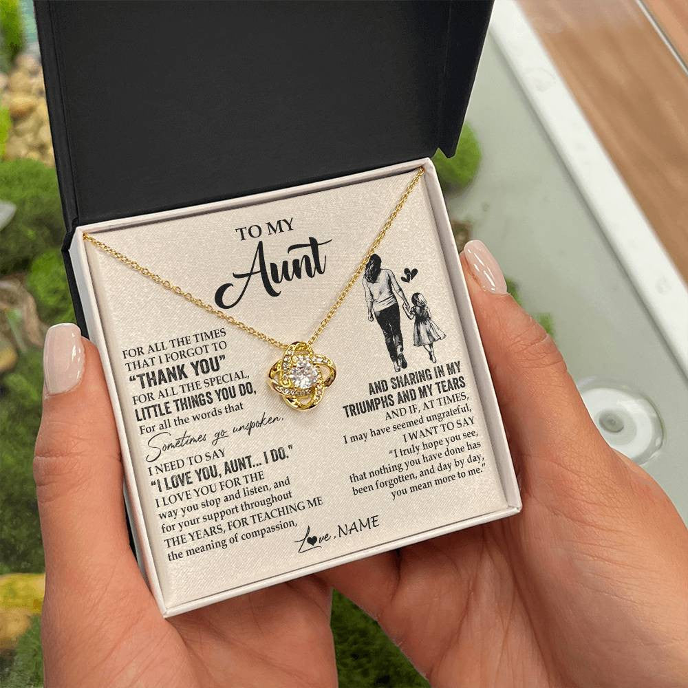 Love Knot Necklace 18K Yellow Gold Finish | 2 | Personalized To My Aunt Necklace From Niece For All The Times That I Forgot To Thank You Aunt Birthday Mothers Day Christmas Customized Gift Box Message Card | teecentury