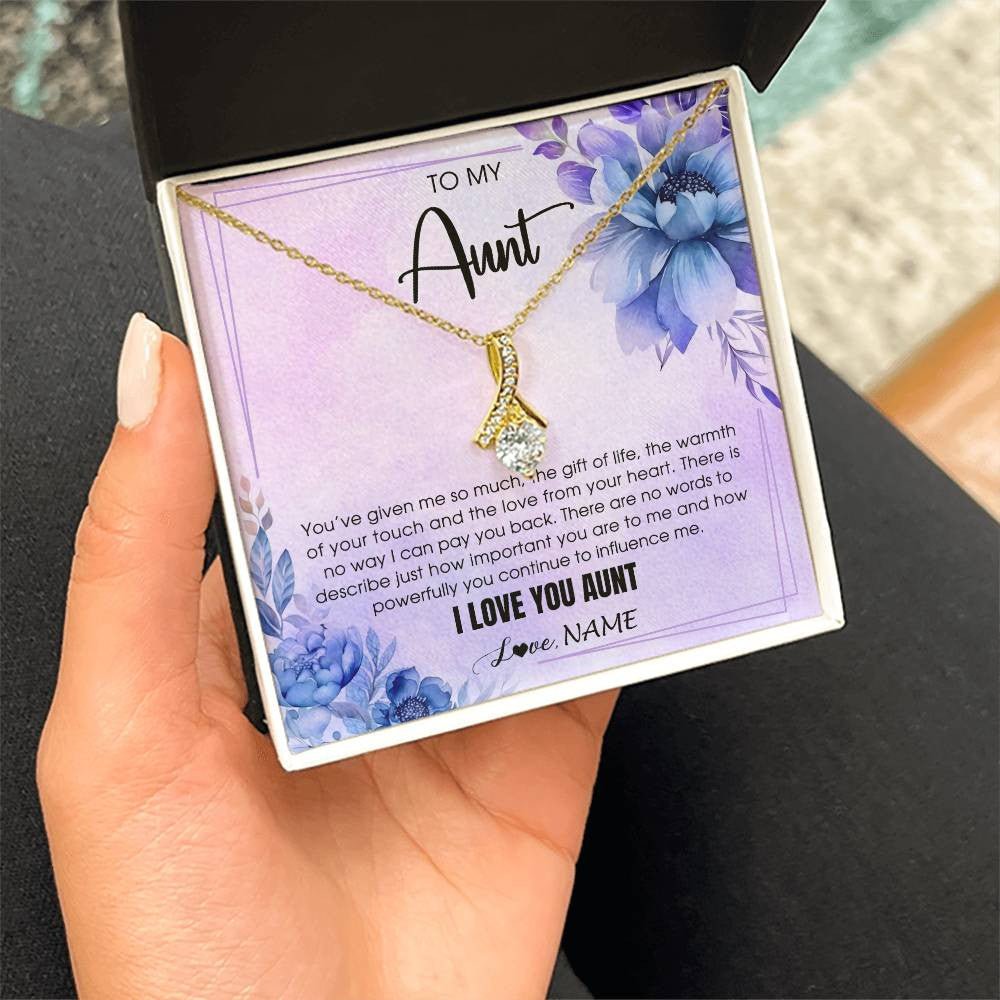 Alluring Beauty Necklace 18K Yellow Gold Finish | 2 | Personalized To My Aunt Necklace From Niece Nephew I Love You Aunt Birthday Gifts Mothers Day Thanksgiving Christmas Jewelry Customized Gift Box Message Card | teecentury