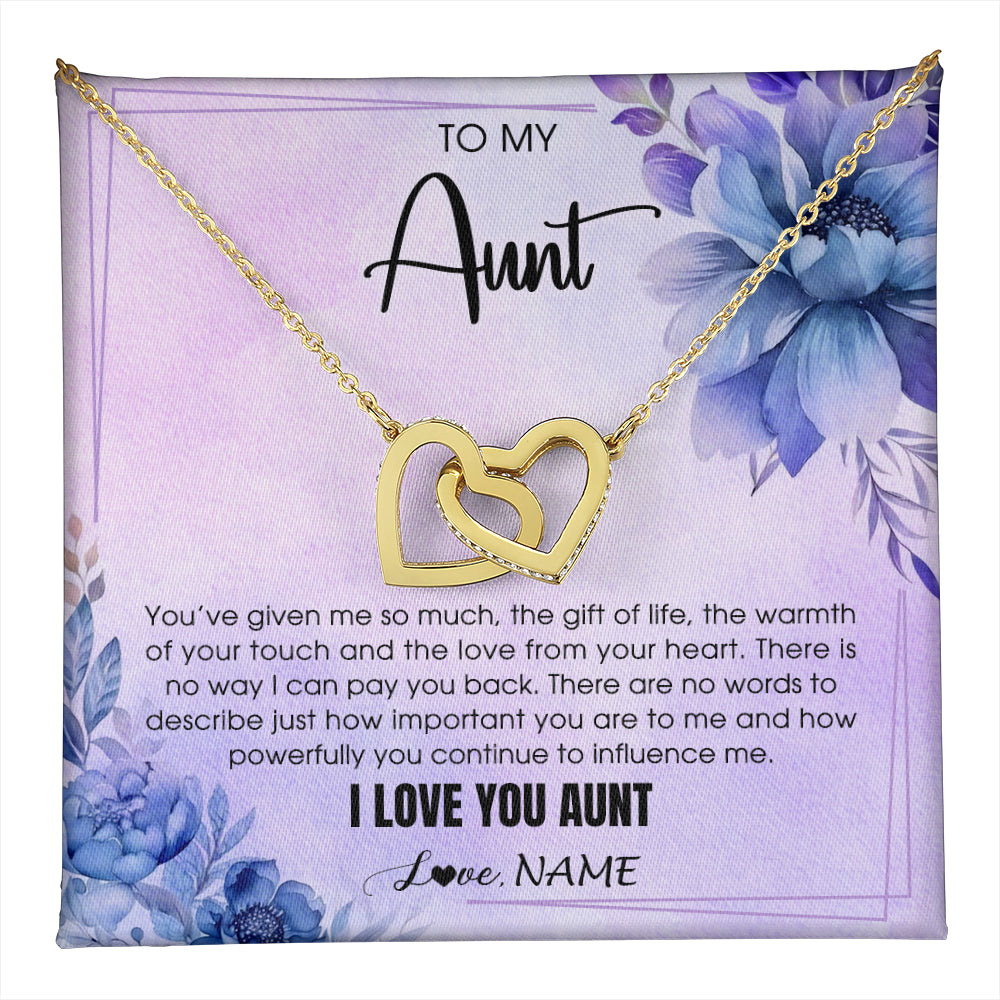 Interlocking Hearts Necklace 18K Yellow Gold Finish | 1 | Personalized To My Aunt Necklace From Niece Nephew I Love You Aunt Birthday Gifts Mothers Day Thanksgiving Christmas Jewelry Customized Gift Box Message Card | teecentury