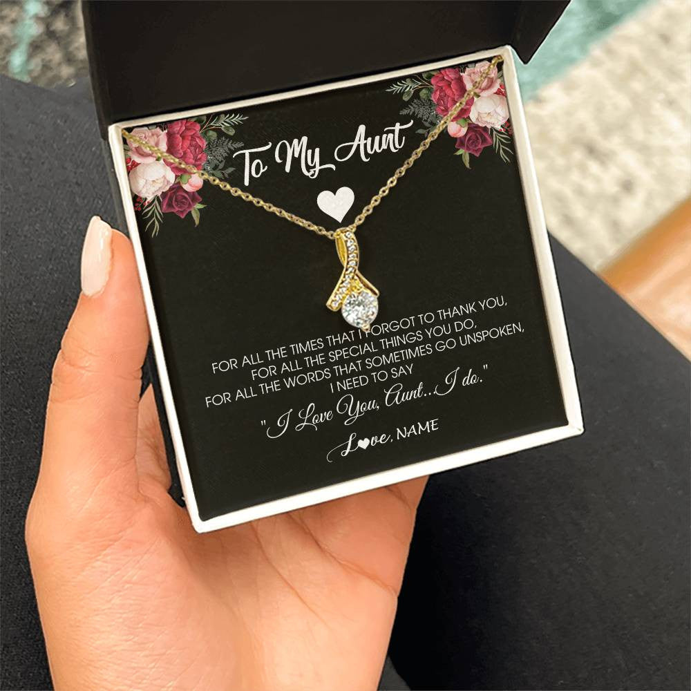 Alluring Beauty Necklace 18K Yellow Gold Finish | Personalized To My Aunt Necklace From Niece Nephew I Need To Say I Love You Aunt Jewelry Birthday Mothers Day Christmas Customized Message Card | teecentury