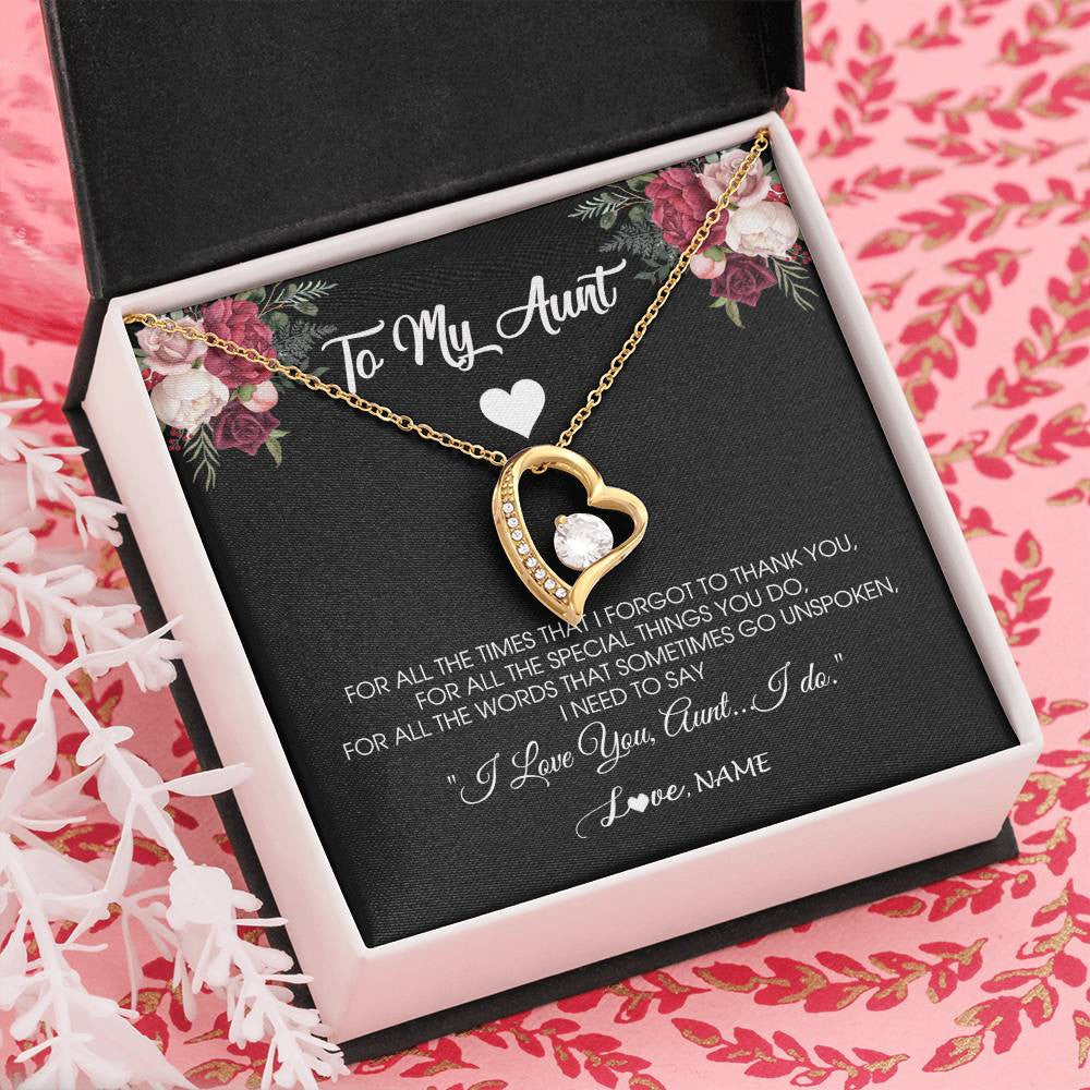 Forever Love Necklace 18K Yellow Gold Finish | Personalized To My Aunt Necklace From Niece Nephew I Need To Say I Love You Aunt Jewelry Birthday Mothers Day Christmas Customized Message Card | teecentury