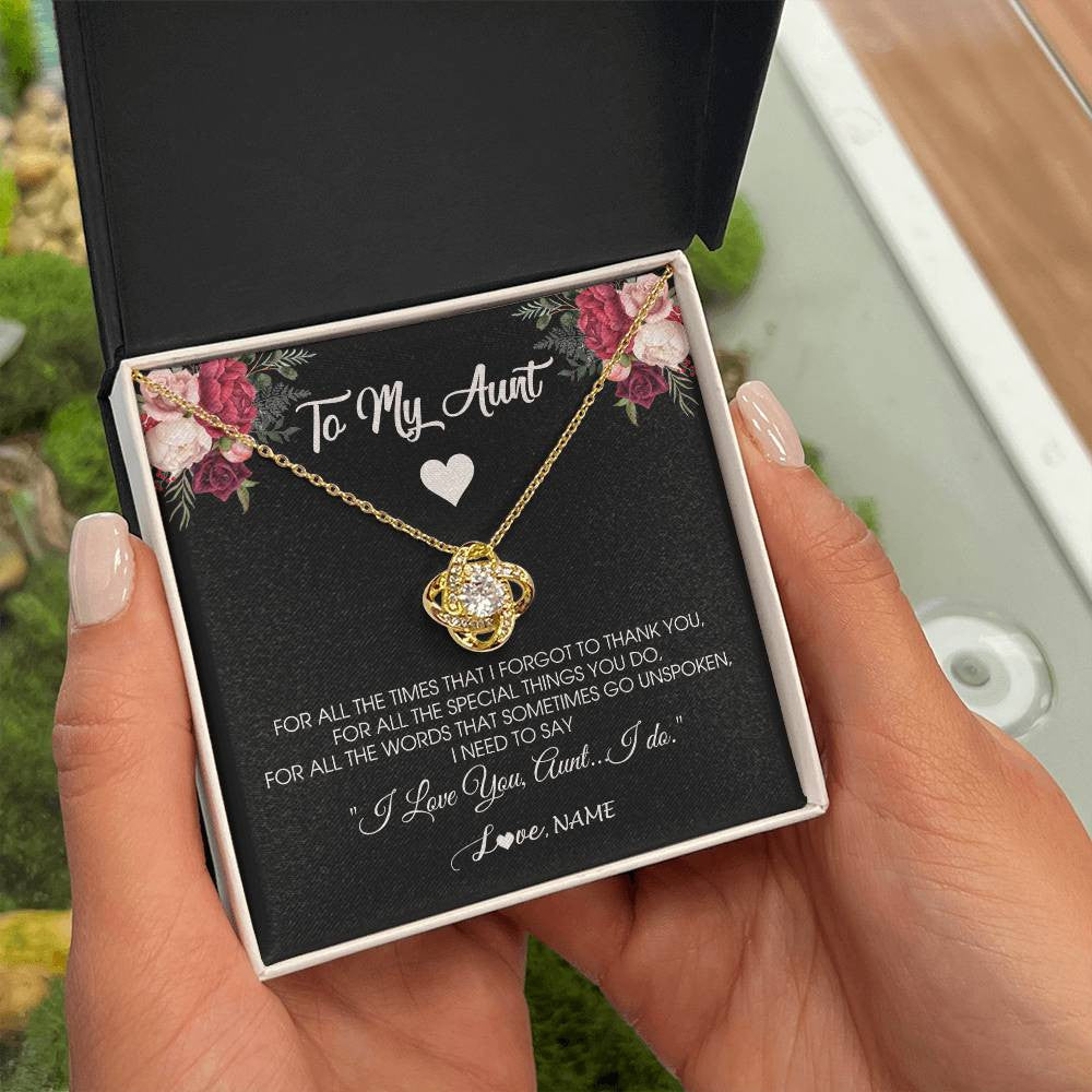 Love Knot Necklace 18K Yellow Gold Finish | Personalized To My Aunt Necklace From Niece Nephew I Need To Say I Love You Aunt Jewelry Birthday Mothers Day Christmas Customized Message Card | teecentury