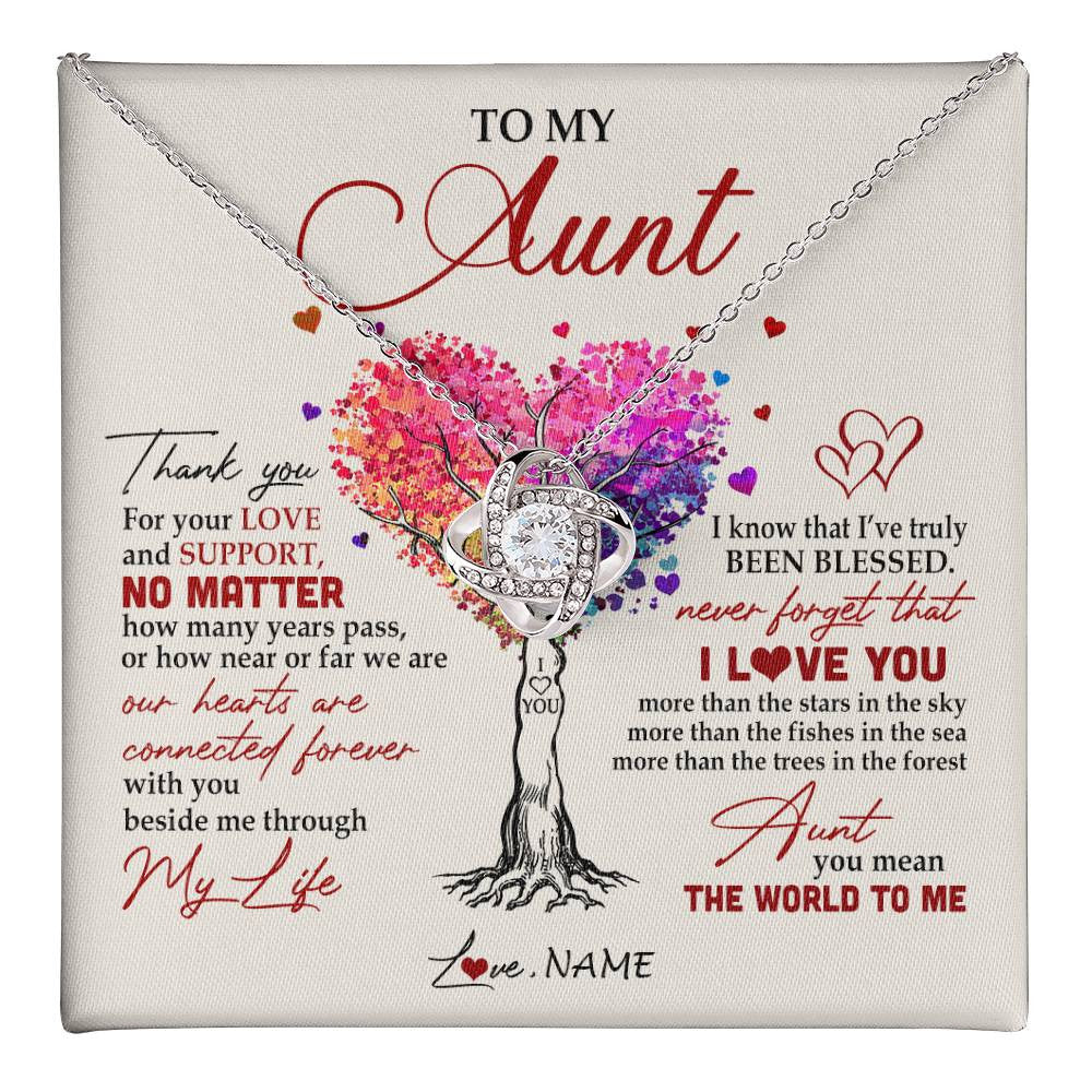 Love Knot Necklace 14K White Gold Finish | 1 | Personalized To My Aunt Necklace From Niece Nephew Never Forget That I Love You You Mean The World Aunt Birthday Mothers Day Christmas Customized Gift Box Message Card | teecentury
