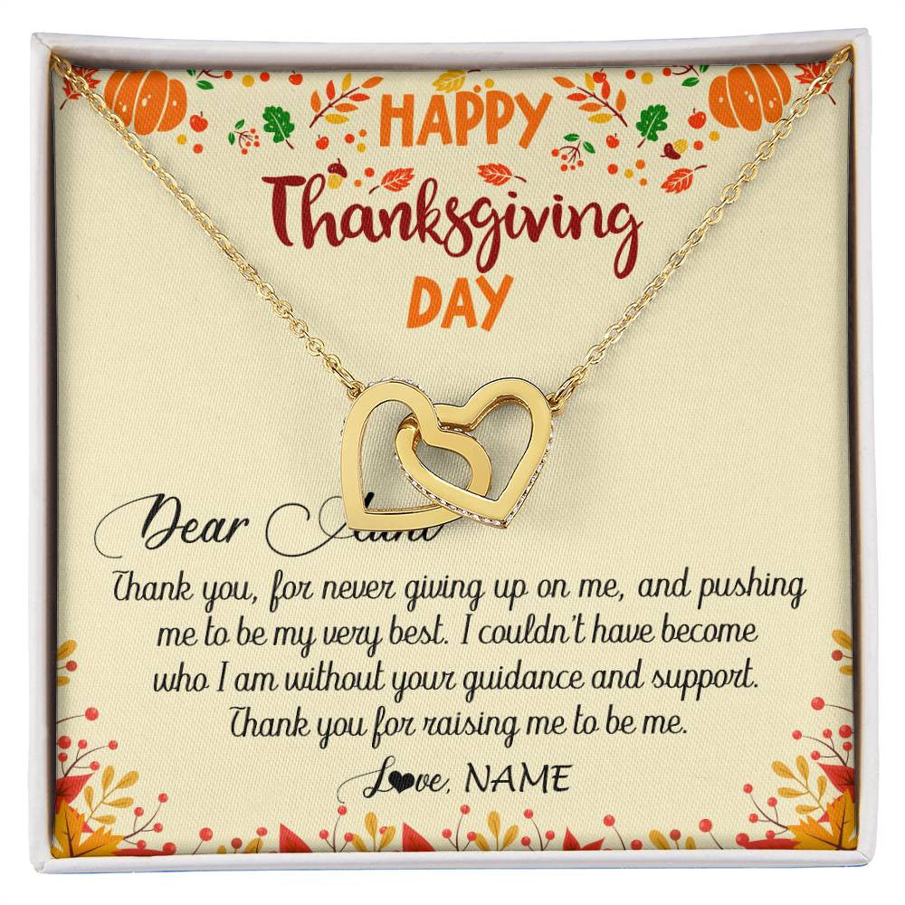 Interlocking Hearts Necklace 18K Yellow Gold Finish | 1 | Personalized To My Aunt Necklace From Niece Nephew Thank You For Raising Me Happy Thanksgiving Day Pendant Jewelry Customized Gift Box Message Card | teecentury