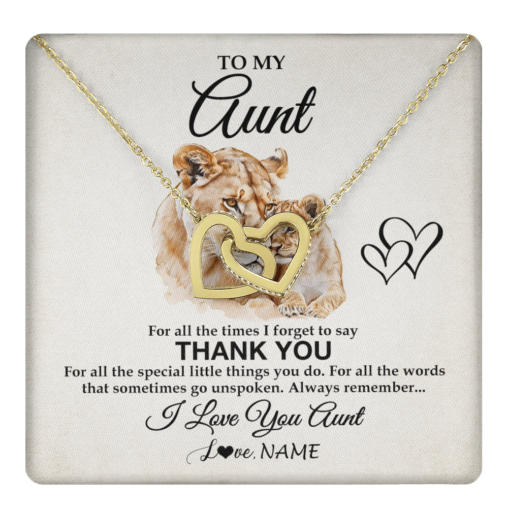 Interlocking Hearts Necklace 18K Yellow Gold Finish | 1 | Personalized To My Aunt Necklace From Niece Nephew Thank You Lion Aunt Gift For Mothers Day Birthday Gift Christmas For Aunt Customized Gift Box Message Card | teecentury