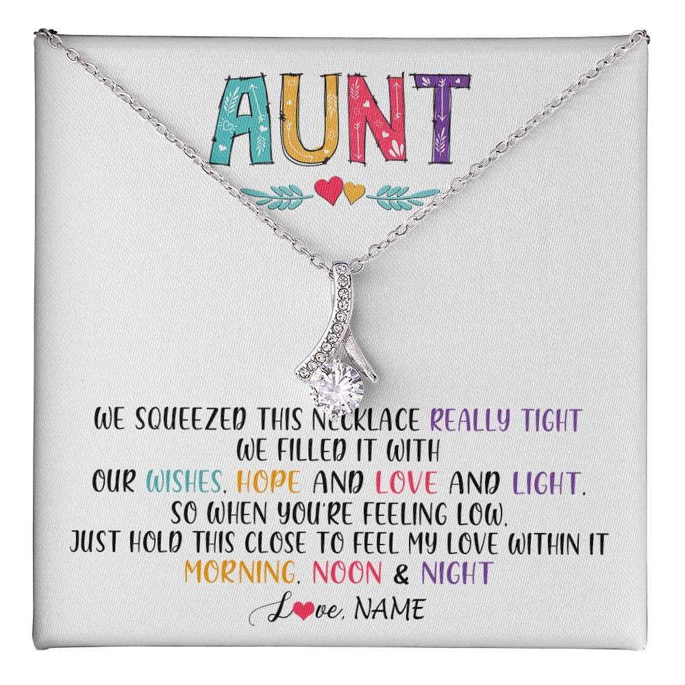 Alluring Beauty Necklace 14K White Gold Finish | 1 | Personalized To My Aunt Necklace From Niece Nephew We Squeezed This Necklace Aunt Birthday Mothers Day Christmas Jewelry Customized Gift Box Message Card | teecentury