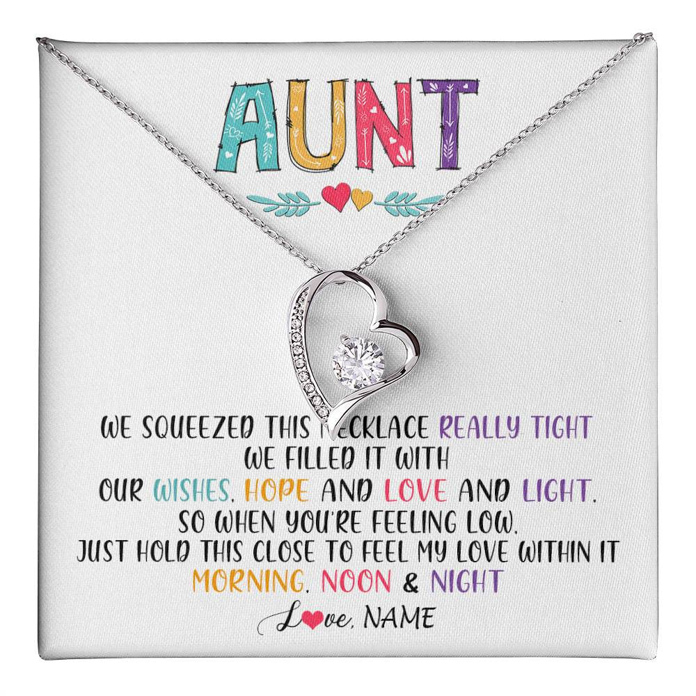 Forever Love Necklace 14K White Gold Finish | 1 | Personalized To My Aunt Necklace From Niece Nephew We Squeezed This Necklace Aunt Birthday Mothers Day Christmas Jewelry Customized Gift Box Message Card | teecentury