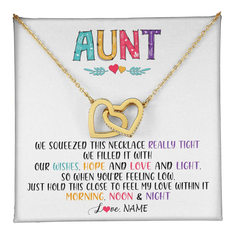 Interlocking Hearts Necklace 18K Yellow Gold Finish | 1 | Personalized To My Aunt Necklace From Niece Nephew We Squeezed This Necklace Aunt Birthday Mothers Day Christmas Jewelry Customized Gift Box Message Card | teecentury