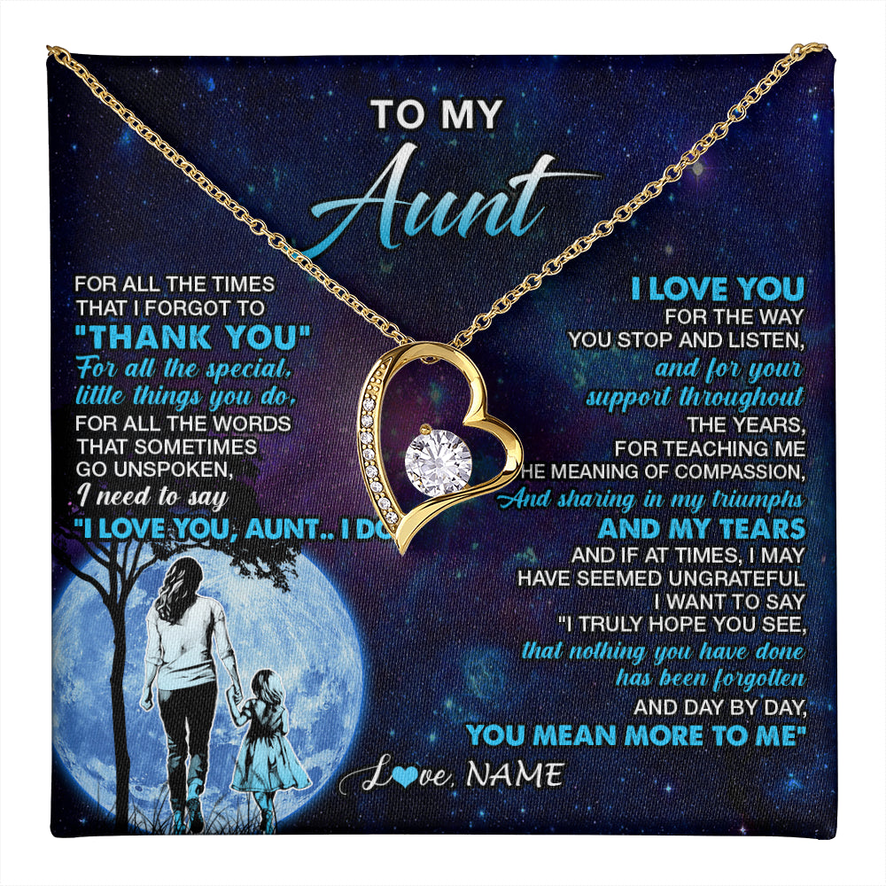Forever Love Necklace 18K Yellow Gold Finish | 1 | Personalized To My Aunt Necklace From Niece Thank You Day By Day Aunt Birthday Gifts Mothers Day Christmas Customized Gift Box Message Card | teecentury