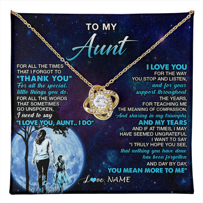 Love Knot Necklace 18K Yellow Gold Finish | 1 | Personalized To My Aunt Necklace From Niece Thank You Day By Day Aunt Birthday Gifts Mothers Day Christmas Customized Gift Box Message Card | teecentury