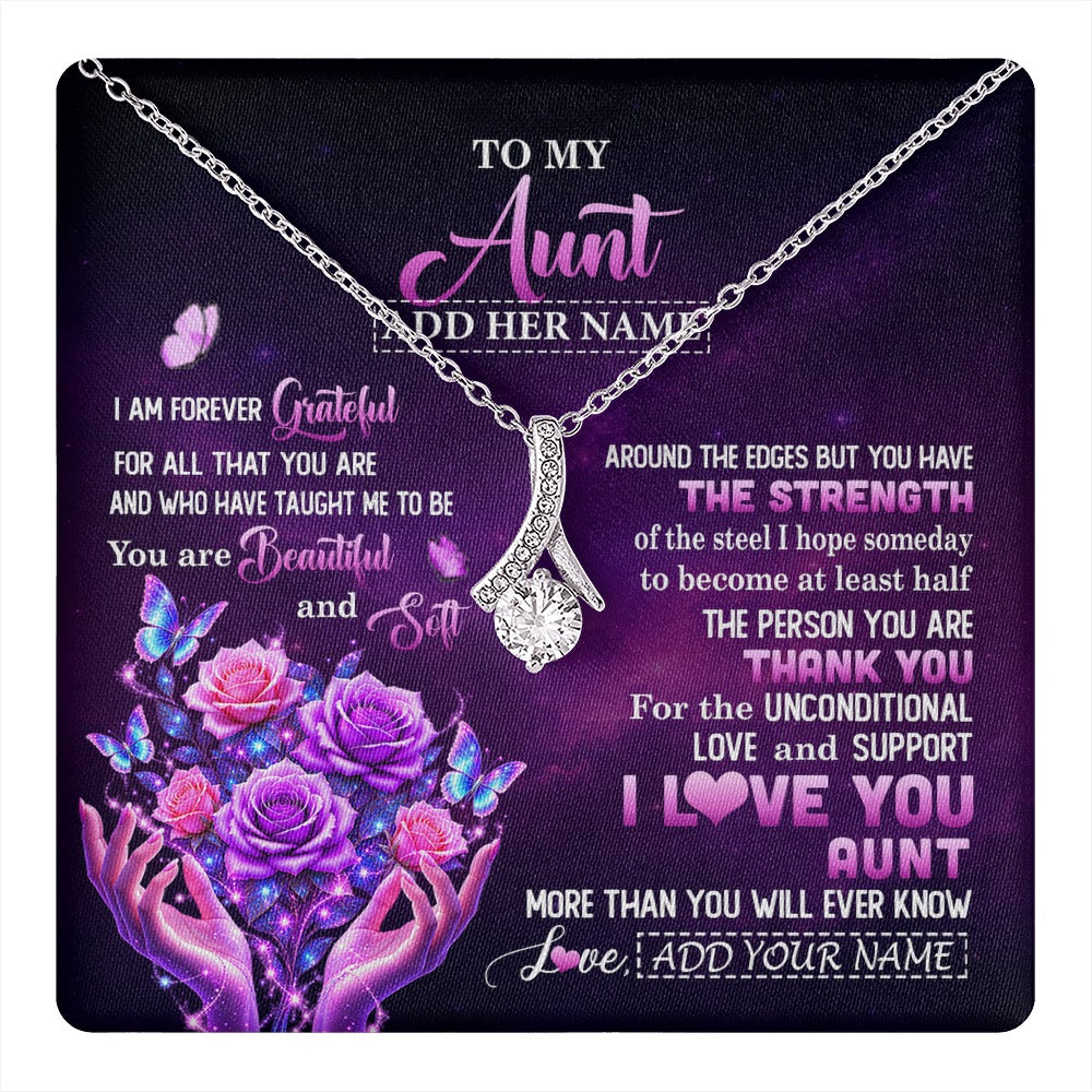 Alluring Beauty Necklace 14K White Gold Finish | 1 | Personalized To My Aunt Necklace From Niece Thank You For Love Butterfly Aunt Birthday Mothers Day Thanksgiving Christmas Custom Gift Box Message Card | https://teecentury.