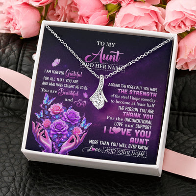 Alluring Beauty Necklace 14K White Gold Finish | 2 | Personalized To My Aunt Necklace From Niece Thank You For Love Butterfly Aunt Birthday Mothers Day Thanksgiving Christmas Custom Gift Box Message Card | https://teecentury.