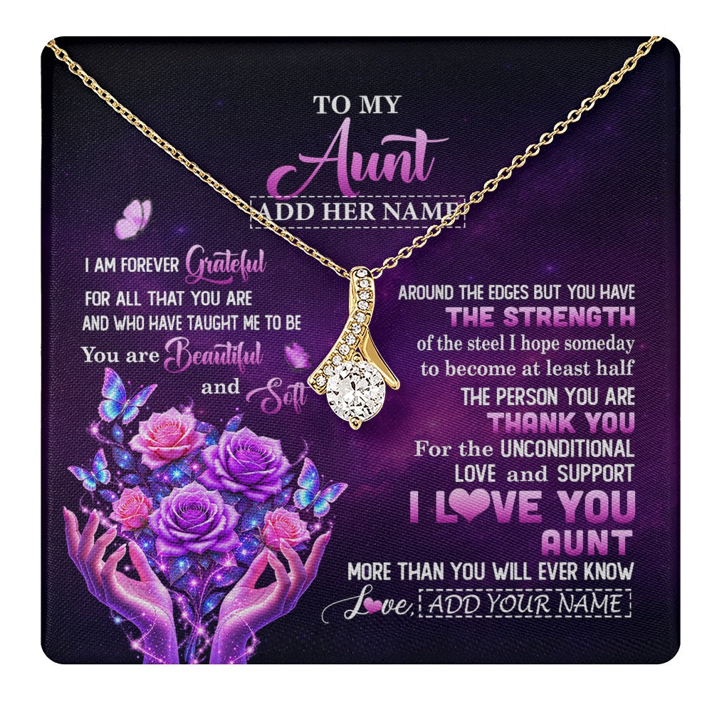 Alluring Beauty Necklace 18K Yellow Gold Finish | 1 | Personalized To My Aunt Necklace From Niece Thank You For Love Butterfly Aunt Birthday Mothers Day Thanksgiving Christmas Custom Gift Box Message Card | https://teecentury.
