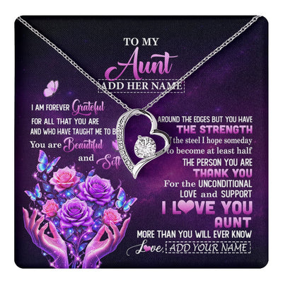 Forever Love Necklace 14K White Gold Finish | 1 | Personalized To My Aunt Necklace From Niece Thank You For Love Butterfly Aunt Birthday Mothers Day Thanksgiving Christmas Custom Gift Box Message Card | https://teecentury.