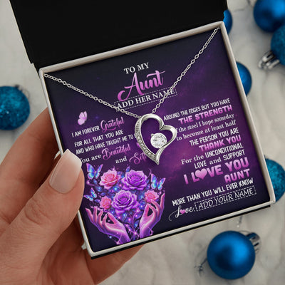 Forever Love Necklace 14K White Gold Finish | 2 | Personalized To My Aunt Necklace From Niece Thank You For Love Butterfly Aunt Birthday Mothers Day Thanksgiving Christmas Custom Gift Box Message Card | https://teecentury.