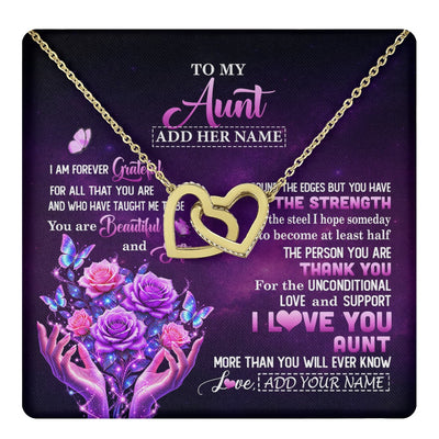 Interlocking Hearts Necklace 18K Yellow Gold Finish | 1 | Personalized To My Aunt Necklace From Niece Thank You For Love Butterfly Aunt Birthday Mothers Day Thanksgiving Christmas Custom Gift Box Message Card | https://teecentury.
