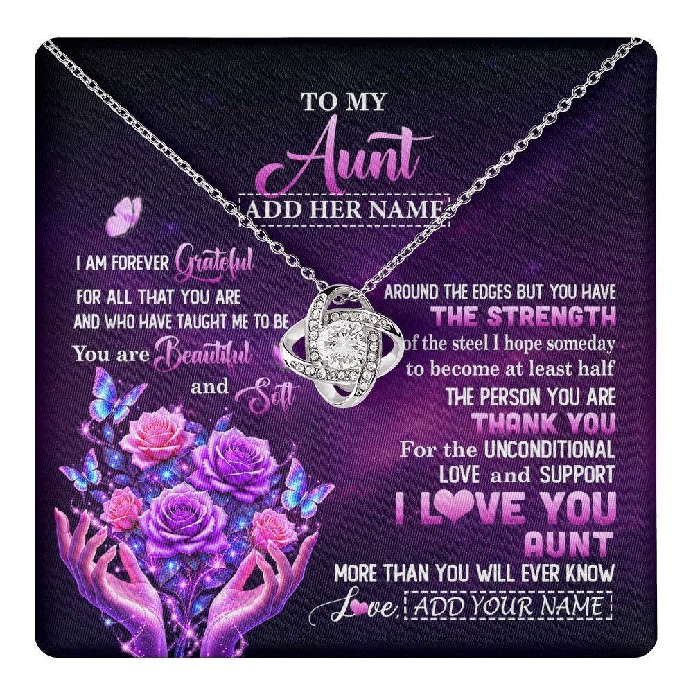 Love Knot Necklace 14K White Gold Finish | 1 | Personalized To My Aunt Necklace From Niece Thank You For Love Butterfly Aunt Birthday Mothers Day Thanksgiving Christmas Custom Gift Box Message Card | https://teecentury.