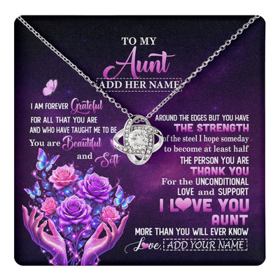 Love Knot Necklace 14K White Gold Finish | 1 | Personalized To My Aunt Necklace From Niece Thank You For Love Butterfly Aunt Birthday Mothers Day Thanksgiving Christmas Custom Gift Box Message Card | https://teecentury.