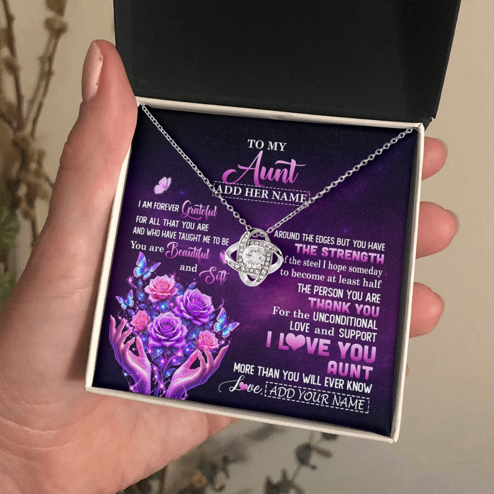 Love Knot Necklace 14K White Gold Finish | 2 | Personalized To My Aunt Necklace From Niece Thank You For Love Butterfly Aunt Birthday Mothers Day Thanksgiving Christmas Custom Gift Box Message Card | https://teecentury.