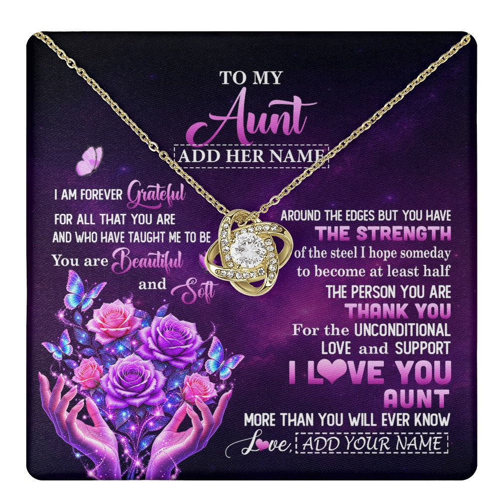 Love Knot Necklace 18K Yellow Gold Finish | 1 | Personalized To My Aunt Necklace From Niece Thank You For Love Butterfly Aunt Birthday Mothers Day Thanksgiving Christmas Custom Gift Box Message Card | https://teecentury.