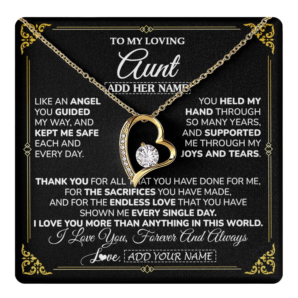 Forever Love Necklace 18K Yellow Gold Finish | 1 | Personalized To My Aunt Necklace Gifts Meaningful Gift To Aunt From Niece Without You There Is No Me Mothers Day Birthday Custom Gift Box Message Card | https://teecentury.