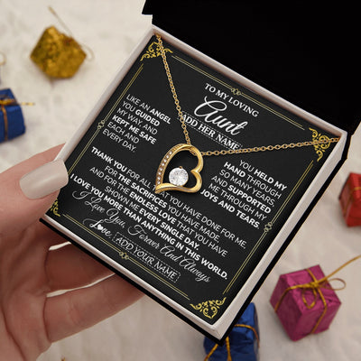 Forever Love Necklace 18K Yellow Gold Finish | 2 | Personalized To My Aunt Necklace Gifts Meaningful Gift To Aunt From Niece Without You There Is No Me Mothers Day Birthday Custom Gift Box Message Card | https://teecentury.