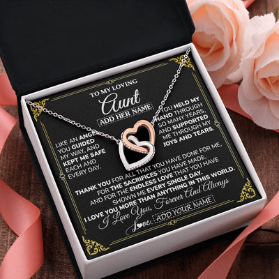 Interlocking Hearts Necklace Stainless Steel & Rose Gold Finish | 2 | Personalized To My Aunt Necklace Gifts Meaningful Gift To Aunt From Niece Without You There Is No Me Mothers Day Birthday Custom Gift Box Message Card | https://teecentury.