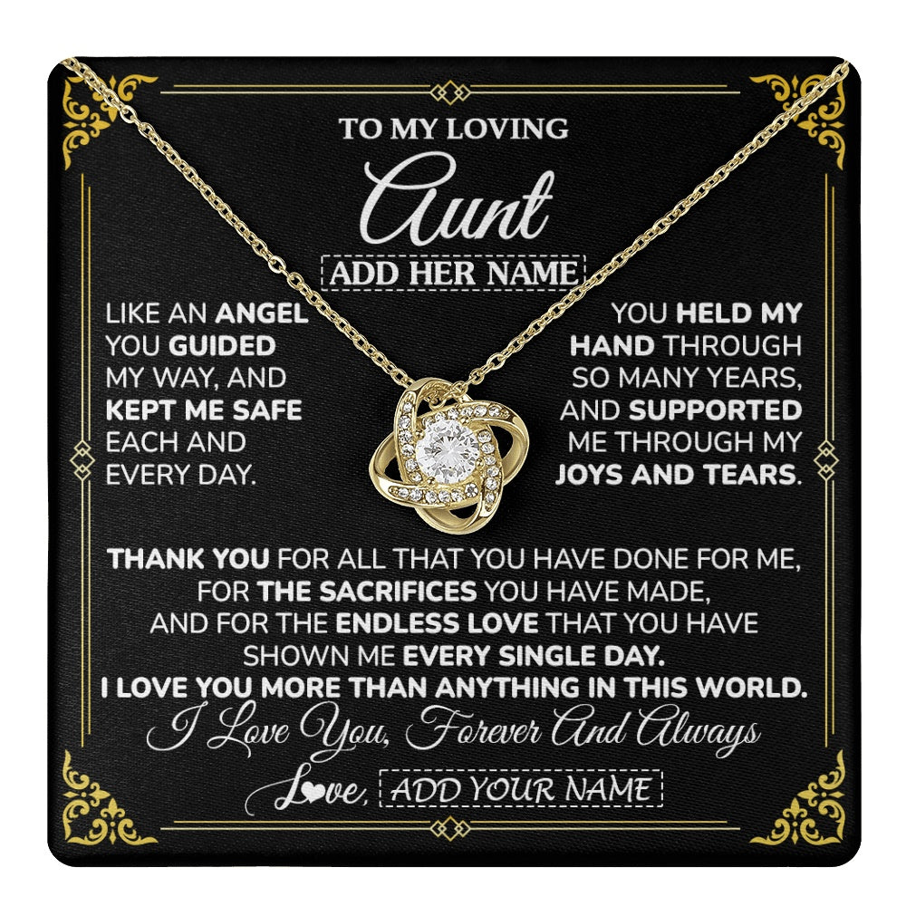Love Knot Necklace 18K Yellow Gold Finish | 1 | Personalized To My Aunt Necklace Gifts Meaningful Gift To Aunt From Niece Without You There Is No Me Mothers Day Birthday Custom Gift Box Message Card | https://teecentury.