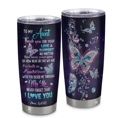 Personalized To My Aunt Tumbler From Niece Nephew Stainless Steel Butterfly Thank You For Your Love Aunt Gift Birthday Mothers Day Christmas Custom Travel Mug | teecentury
