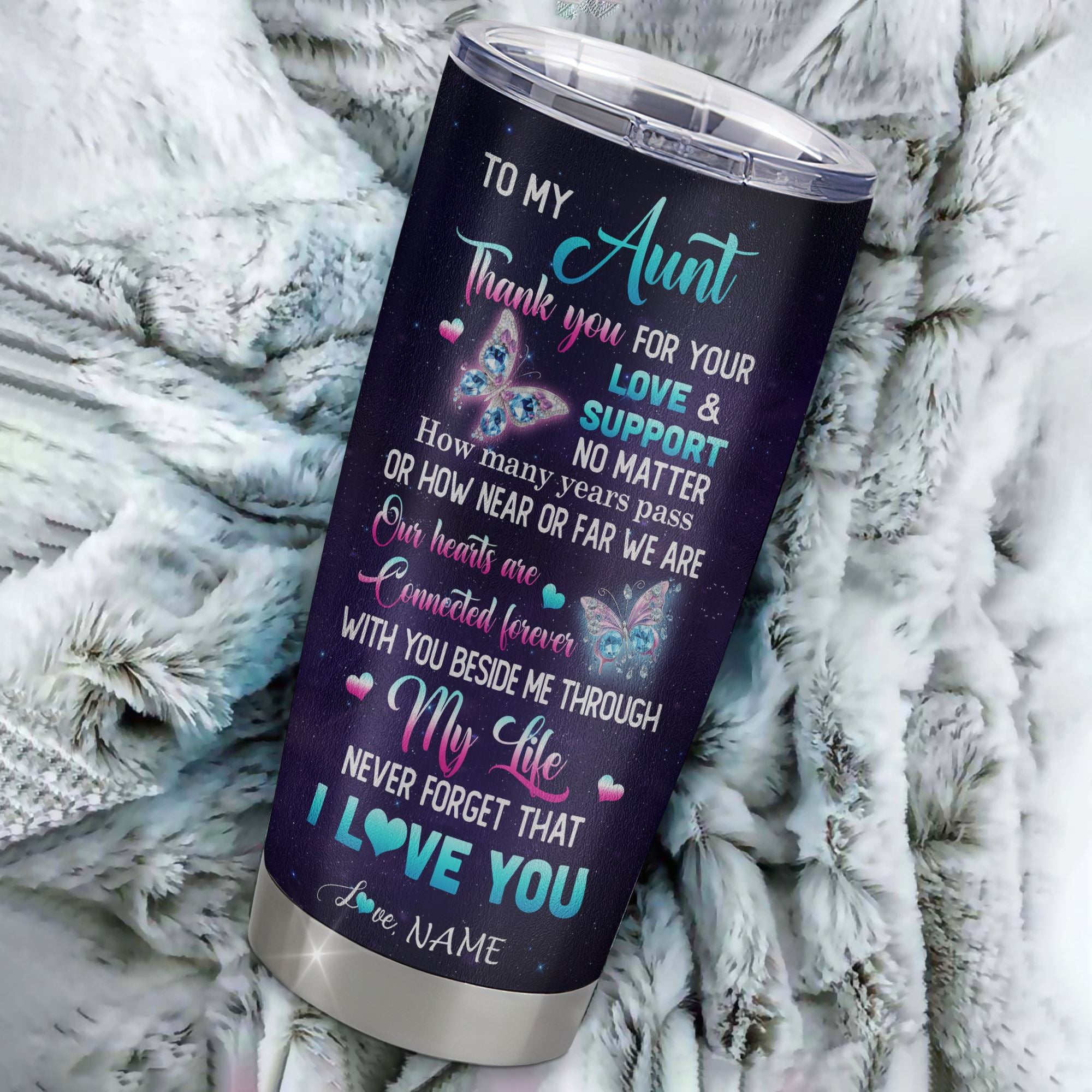 Personalized To My Aunt Tumbler From Niece Nephew Stainless Steel Butterfly Thank You For Your Love Aunt Gift Birthday Mothers Day Christmas Custom Travel Mug | teecentury