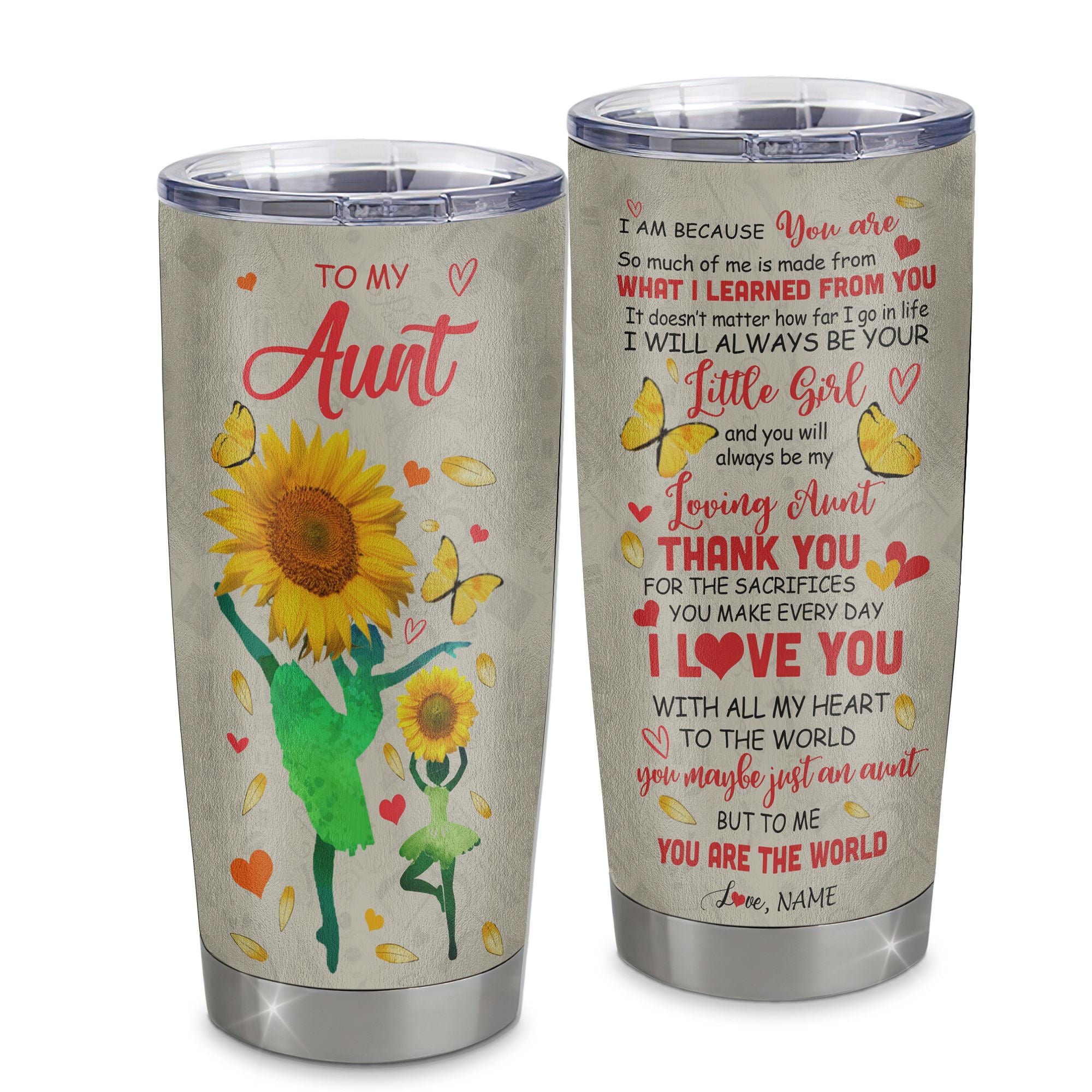Personalized To My Aunt Tumbler From Niece Stainless Steel Cup Thank You Dancing Sunflower Aunt Birthday Mothers Day Thanksgiving Christmas Travel Mug | teecentury