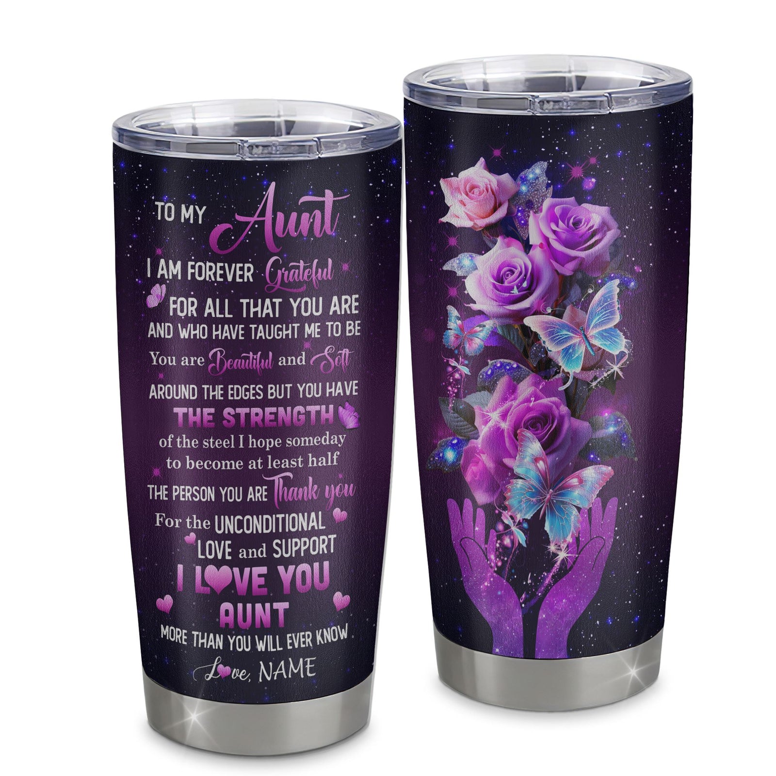 Personalized To My Aunt Tumbler From Niece Stainless Steel Cup Thank You For Love Butterfly Aunt Gift Birthday Mothers Day Thanksgiving Christmas Travel Mug | teecentury
