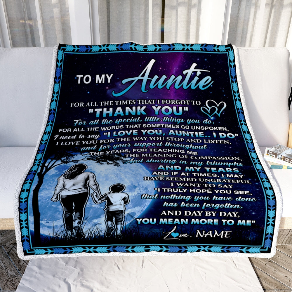 Personalized To My Auntie Blanket From Nephew Thank You Day By Day Auntie Birthday Mothers Day Thanksgiving Christmas Customized Bed Fleece Blanket | teecentury