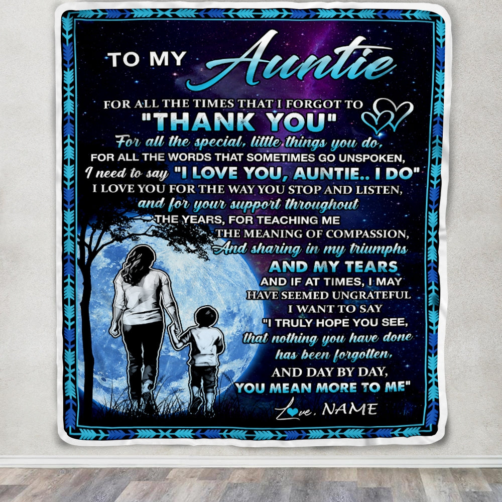 Personalized To My Auntie Blanket From Nephew Thank You Day By Day Auntie Birthday Mothers Day Thanksgiving Christmas Customized Bed Fleece Blanket | teecentury
