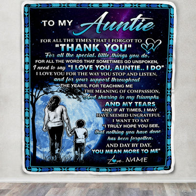 Personalized To My Auntie Blanket From Nephew Thank You Day By Day Auntie Birthday Mothers Day Thanksgiving Christmas Customized Bed Fleece Blanket | teecentury