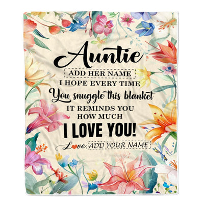 Personalized To My Auntie Blanket From Niece Nephew Floral I Love You Great Auntie Birthday Gifts Mothers Day Christmas Customized Fleece Throw Blanket | teecentury
