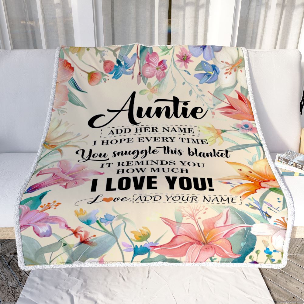 Personalized To My Auntie Blanket From Niece Nephew Floral I Love You Great Auntie Birthday Gifts Mothers Day Christmas Customized Fleece Throw Blanket | teecentury