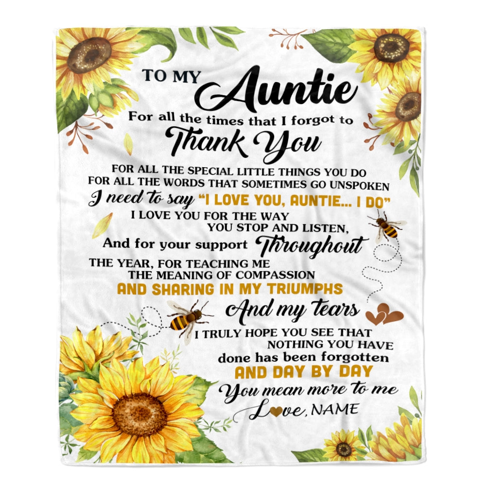 Personalized To My Auntie Blanket From Niece Nephew Sunflower Thank You I Love You Auntie Birthday Mothers Day Christmas Customized Gift Fleece Blanket | teecentury