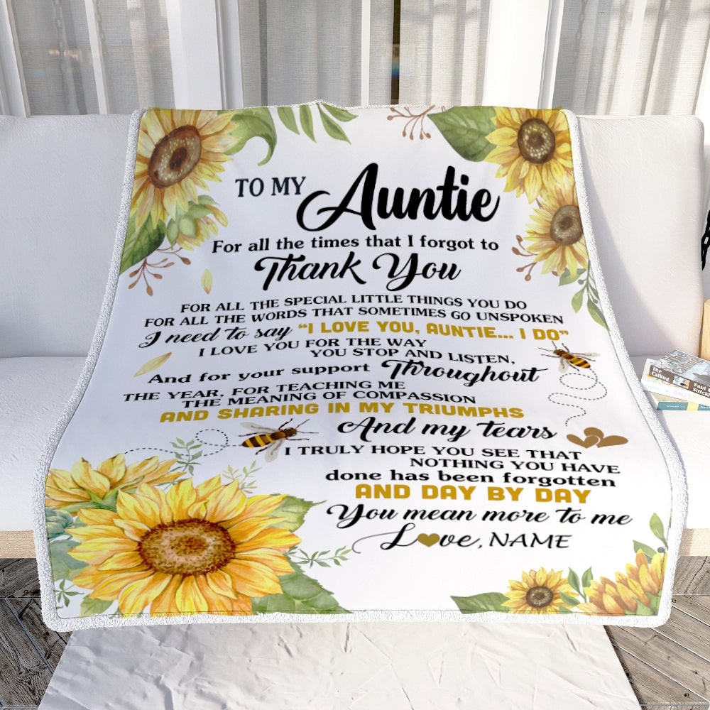 Personalized To My Auntie Blanket From Niece Nephew Sunflower Thank You I Love You Auntie Birthday Mothers Day Christmas Customized Gift Fleece Blanket | teecentury
