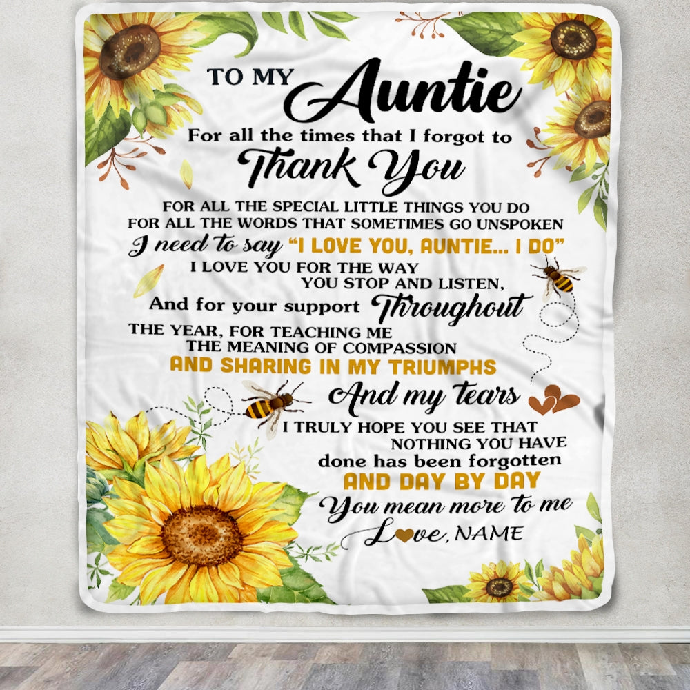 Personalized To My Auntie Blanket From Niece Nephew Sunflower Thank You I Love You Auntie Birthday Mothers Day Christmas Customized Gift Fleece Blanket | teecentury
