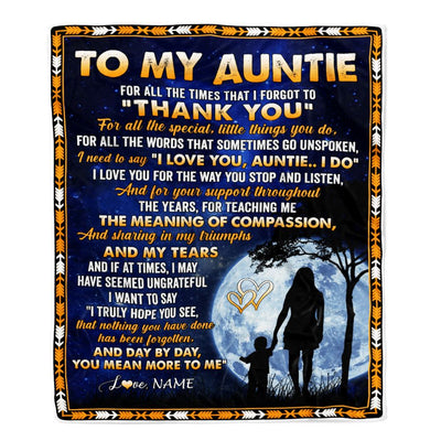 Personalized To My Auntie Blanket From Niece Nephew Thank You Grateful Love Auntie Birthday Mothers Day Christmas Customized Gift Fleece Throw Blanket | teecentury