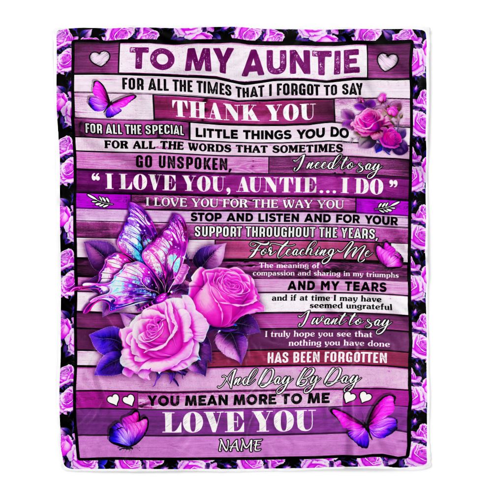 Personalized To My Auntie Blanket From Niece Nephew Wood Butterfly You Mean More To Me Auntie Birthday Mothers Day Christmas Customized Fleece Throw Blanket | teecentury
