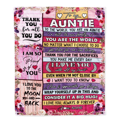 Personalized To My Auntie Blanket From Niece Nephew Wood Floral Thank You I Love You Auntie Birthday Mothers Day Christmas Customized Fleece Throw Blanket | teecentury