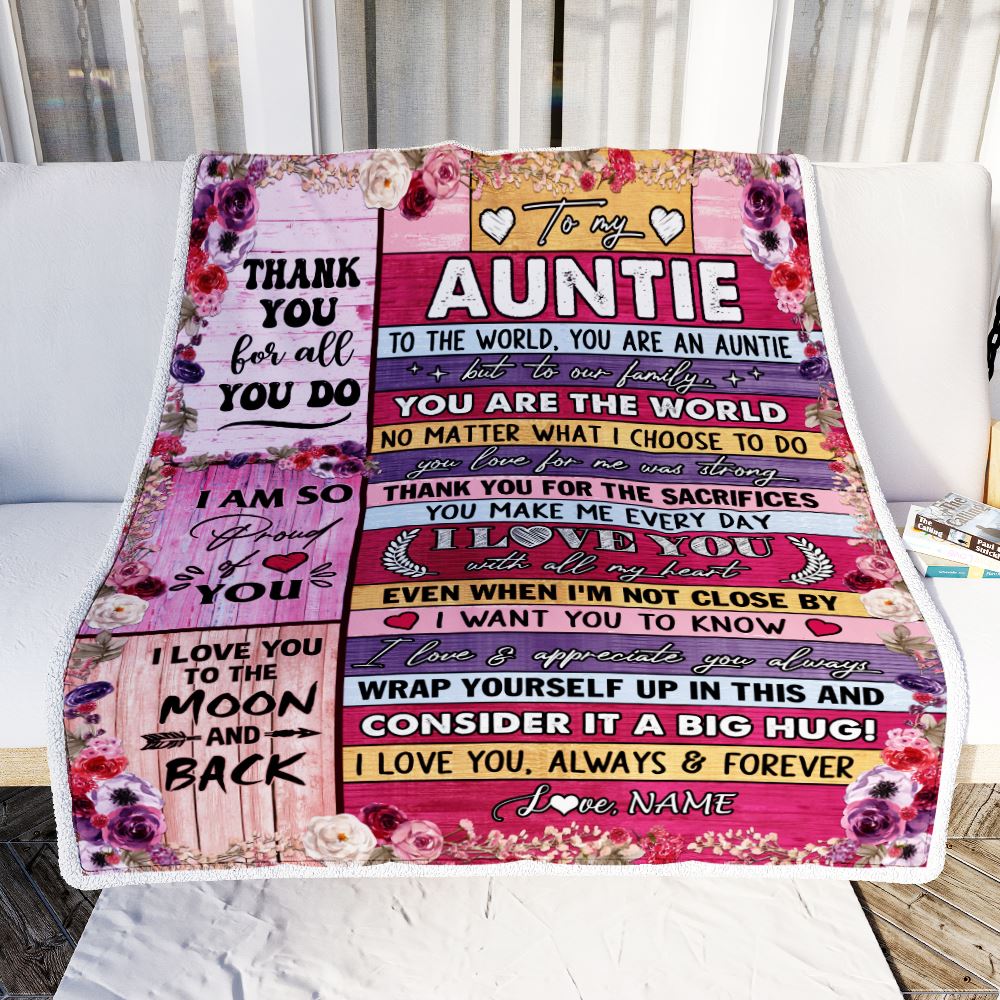 Personalized To My Auntie Blanket From Niece Nephew Wood Floral Thank You I Love You Auntie Birthday Mothers Day Christmas Customized Fleece Throw Blanket | teecentury