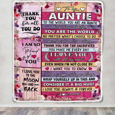 Personalized To My Auntie Blanket From Niece Nephew Wood Floral Thank You I Love You Auntie Birthday Mothers Day Christmas Customized Fleece Throw Blanket | teecentury