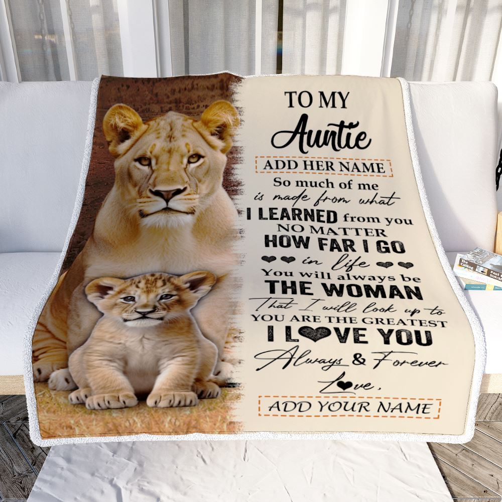 Personalized To My Auntie Blanket From Niece Nephew You Are The Greatest Lion Auntie Birthday Gifts Mothers Day Christmas Customized Travel Fleece Blanket | teecentury