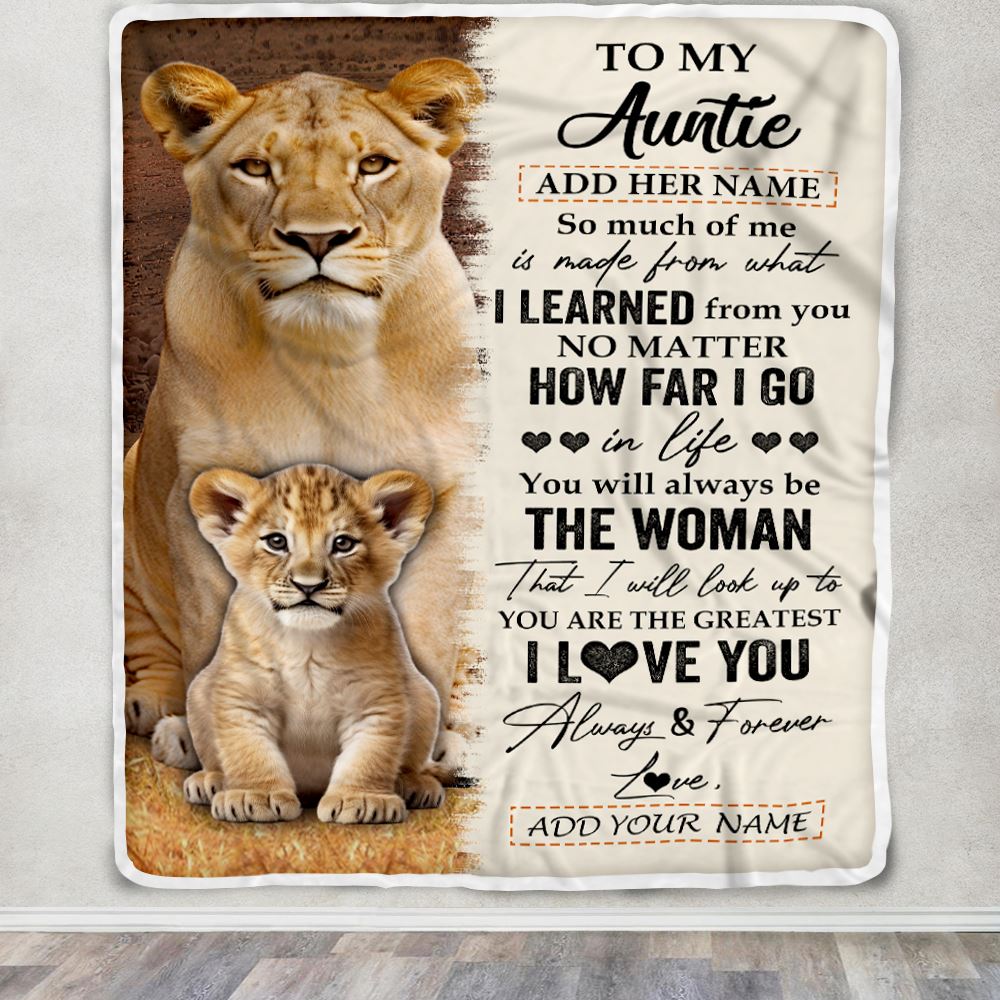 Personalized To My Auntie Blanket From Niece Nephew You Are The Greatest Lion Auntie Birthday Gifts Mothers Day Christmas Customized Travel Fleece Blanket | teecentury